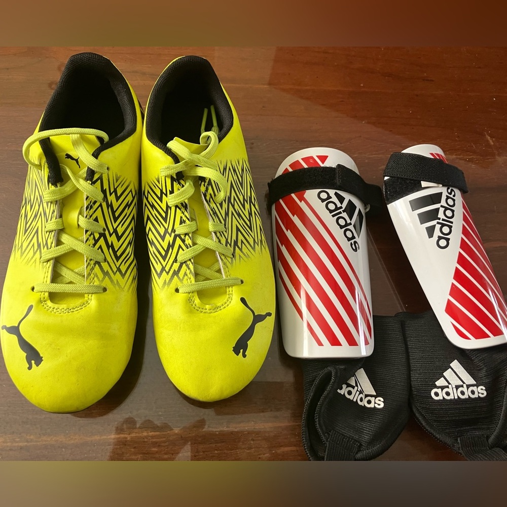Puma Soccer cleats/Adidas shinguards